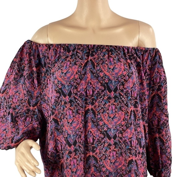Joie Silk Top Size S Purple Print Off Shoulder - Picture 2 of 7